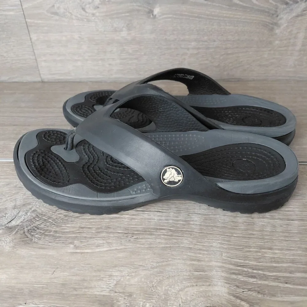 Crocs Modi Sport Flip Flop Sandals Mens 9 Womens 11 Black Slip On Beach Thongs